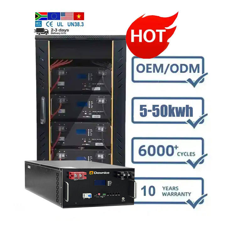 Dawnice 48V 100Ah LiFePO4 Battery Pack 51.2V 200Ah OEM Energy Storage System 10KWh 30 Kw 40KWh 50KWh solar batteries deep cycle Wholesale Supplier