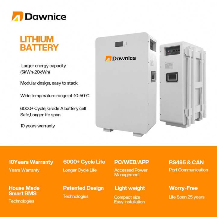 Dawnice 48V 200AH Wall Mounted 51.2v LiFePO4 home 10KWh solar energy storage system battery