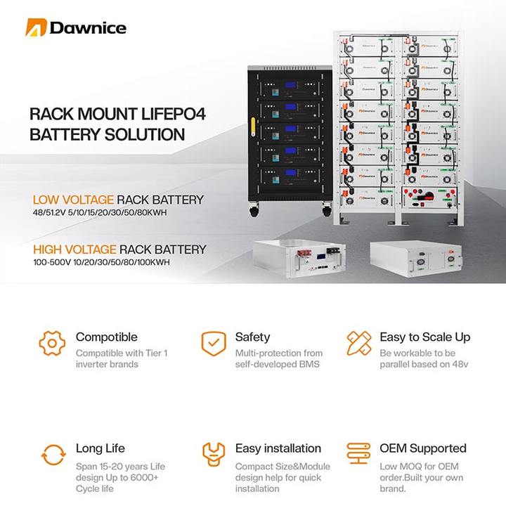 Dawnice 48V Lithium Ion Battery 50Ah 100Ah 2.4Kw 5kw Lithium Lifepo4 Batteries Pack