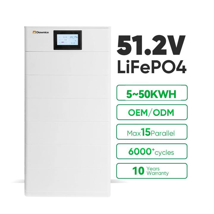 Dawnice 48v 10kwh 15kwh 20kwh 30kwh 51.2v 200ah 300ah Stackable Lithium Stacked Lifepo4 Battery Wholesale Distribution Center Customization