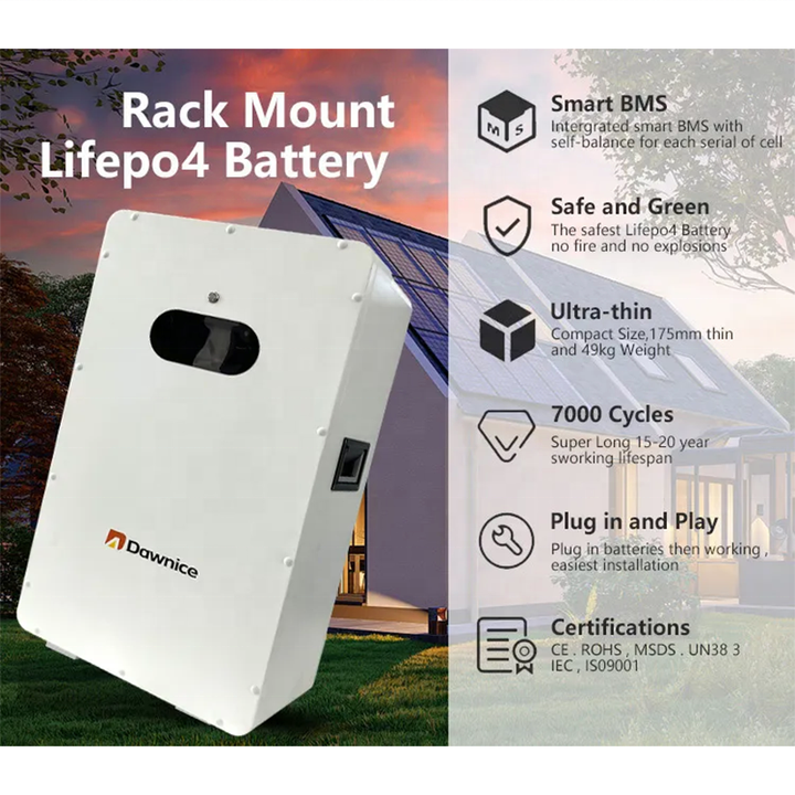 Dawnice 51.2v 100ah 5.12kwh lifepo4 power wall energy power batterie solar 5kw 10kw 15kw lifepo4 solar battery pack Factory Wholesale Custom Solutions
