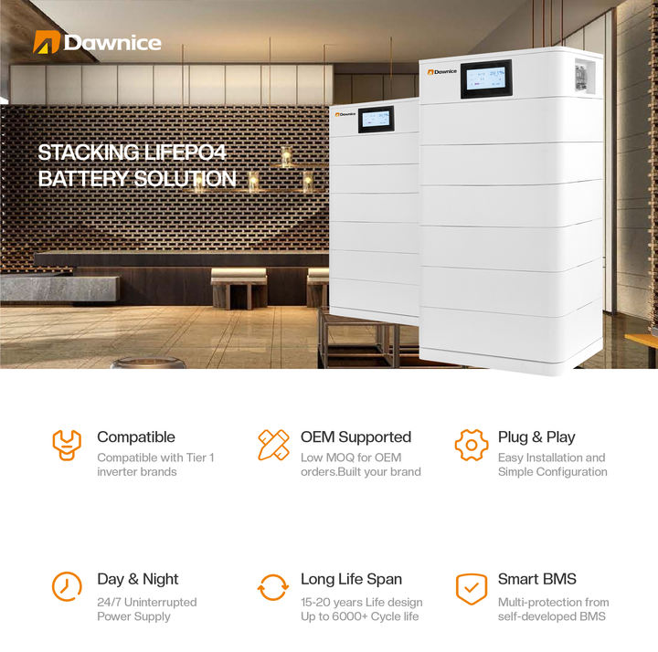 Dawnice All-In-One 10-50kwh Energy Storage System Solar Batteries 5kwh Powerwall 48V 100Ah Stacked Lifepo4 Battery Export Factory