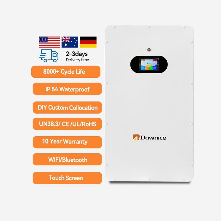 Dawnice BMS 5kwh 10kwh 15kwh 5kw 10kw 15kw 48V 51.2v 100Ah 200Ah 300ah Home Power Wall-Mounted Lithium Ion Battery Large-Scale Manufacturing