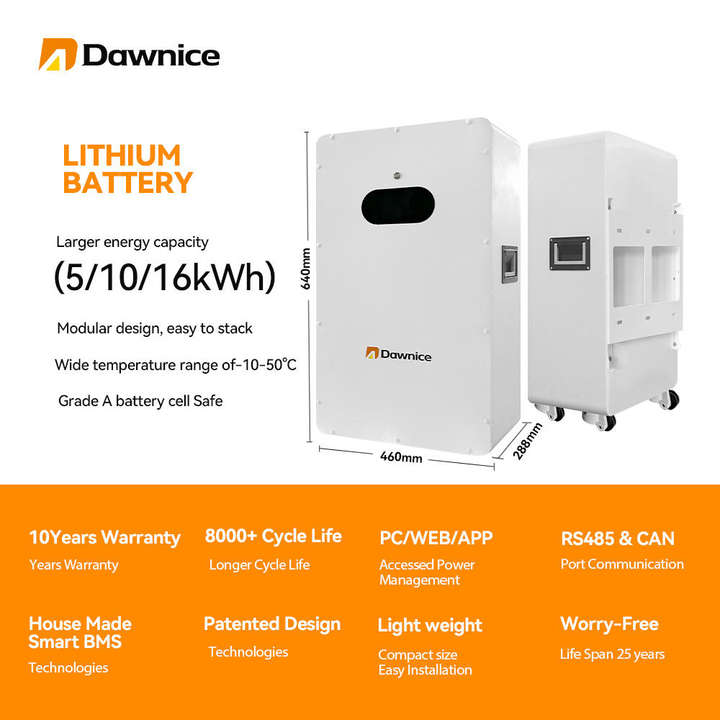 Dawnice EU Stock Bluetooth IP54 LiFePo4 Battery 48v 51.2v 5kwh 10kwh 15kwh 100Ah 200Ah 314Ah Home Wall Mounted Battery