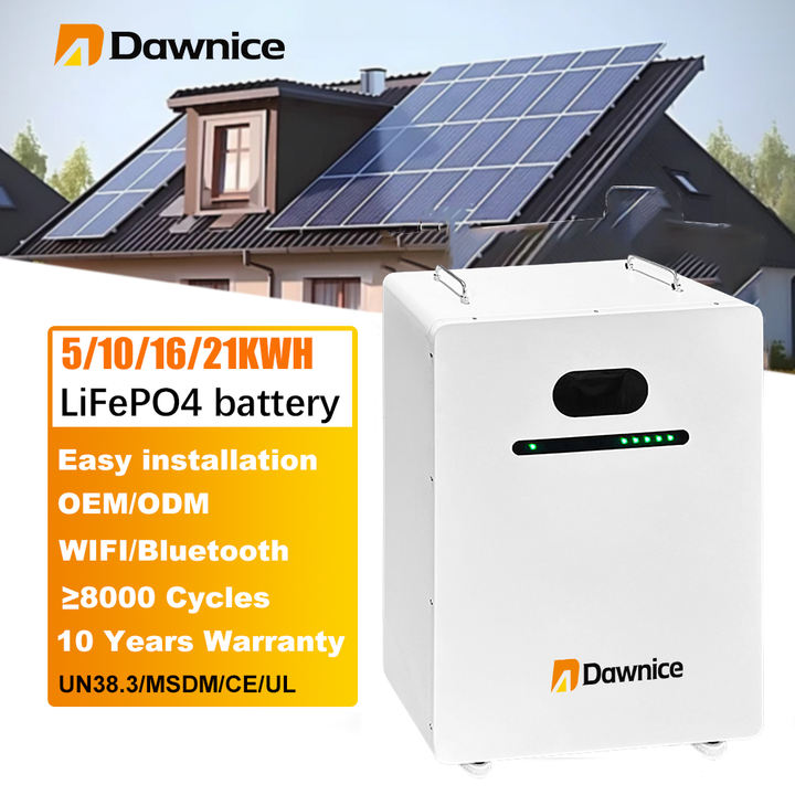 Dawnice High Quality Wall Mounted Lithium Ion Battery 16kwh 20kwh 51.2v 314ah 410ah Home Solar Power Wall LiFepo4 Battery Production Facility Export