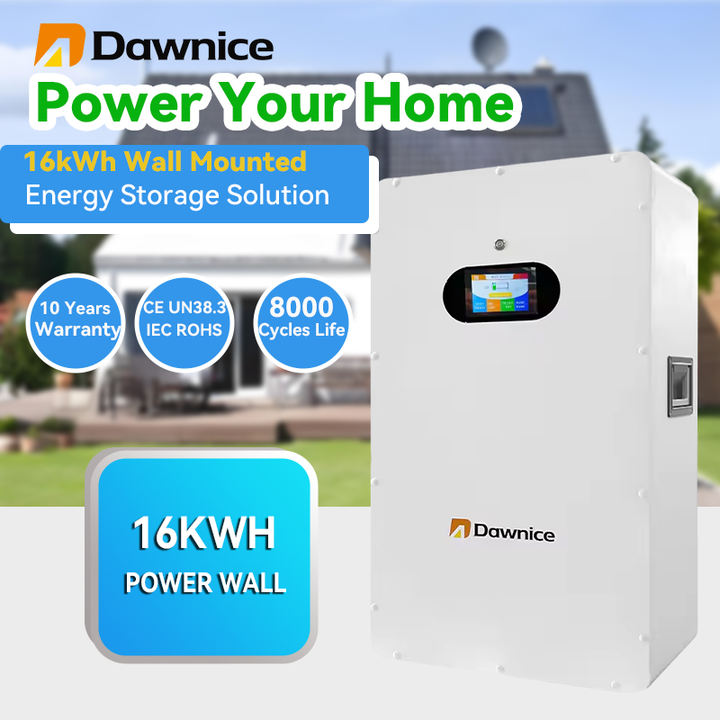 Dawnice Hot Selling Household Wall Mounted 10kwh 15kwh Solar Lifepo4 Battery 51.2V 200ah 300ah Power Wall Lithium ion Battery