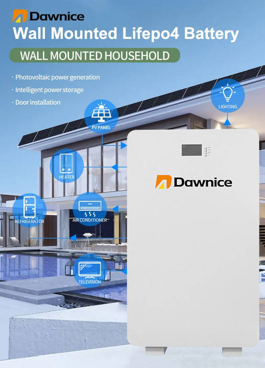 Dawnice Lifepo4powerwall Lithium Iron Phosphate Battery wall-mounted 10kWh 15kWh solar battery backup system Quality Manufacturing Processing