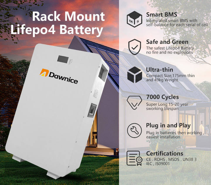 Dawnice Lifepo4powerwall Lithium Iron Phosphate Battery wall-mounted 10kWh 15kWh solar battery backup system Quality Manufacturing Processing