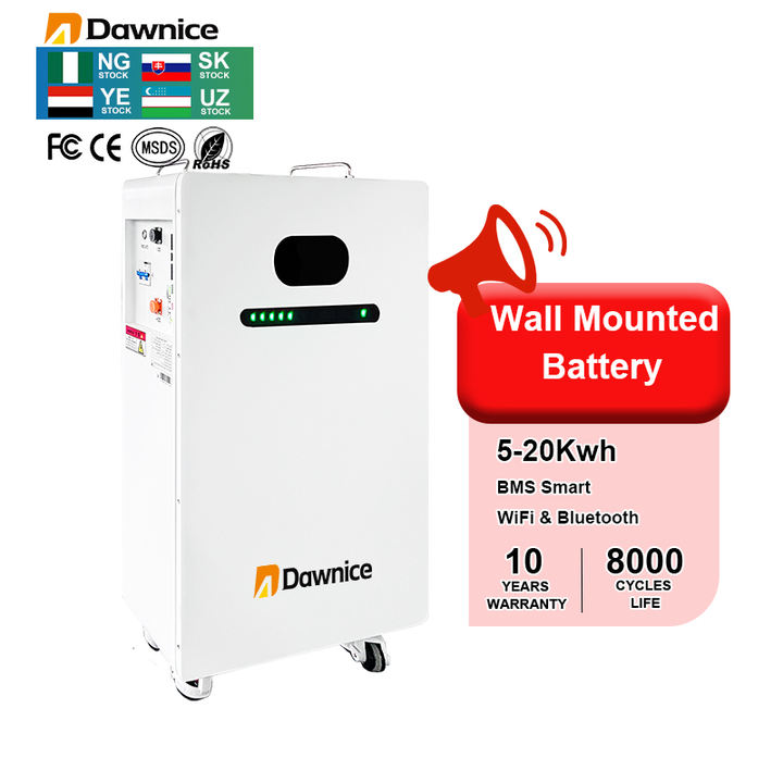 Dawnice Power wall 51.2V Lithium Ion Battery 100ah 400ah 20Kwh Lifepo4 Solar System Home Battery Solar Energy Storage Battery Trade Factory Direct