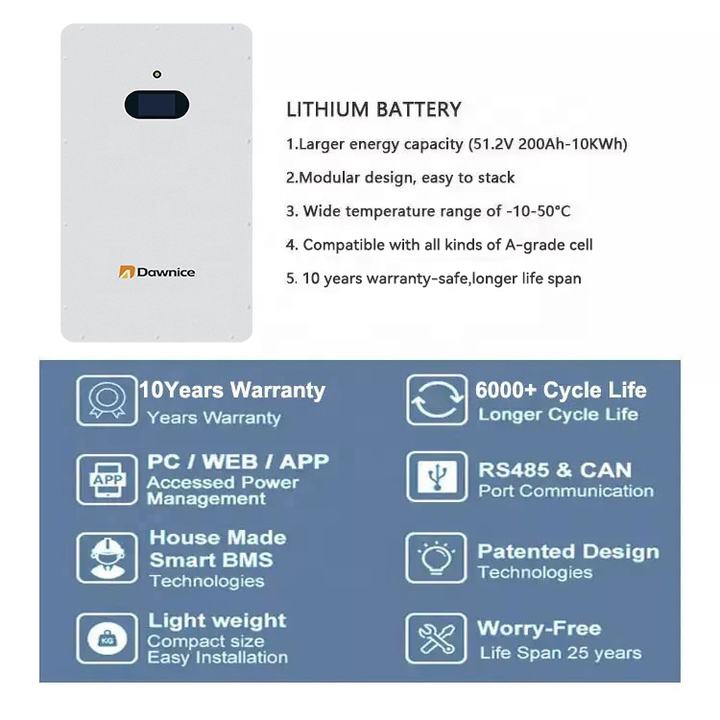 Dawnice home energy Batteries 48v 200ah 51.2v 5kwh 15kwh 10kwh solar storage power wall mounted battery Private Label Manufacturing Innovation
