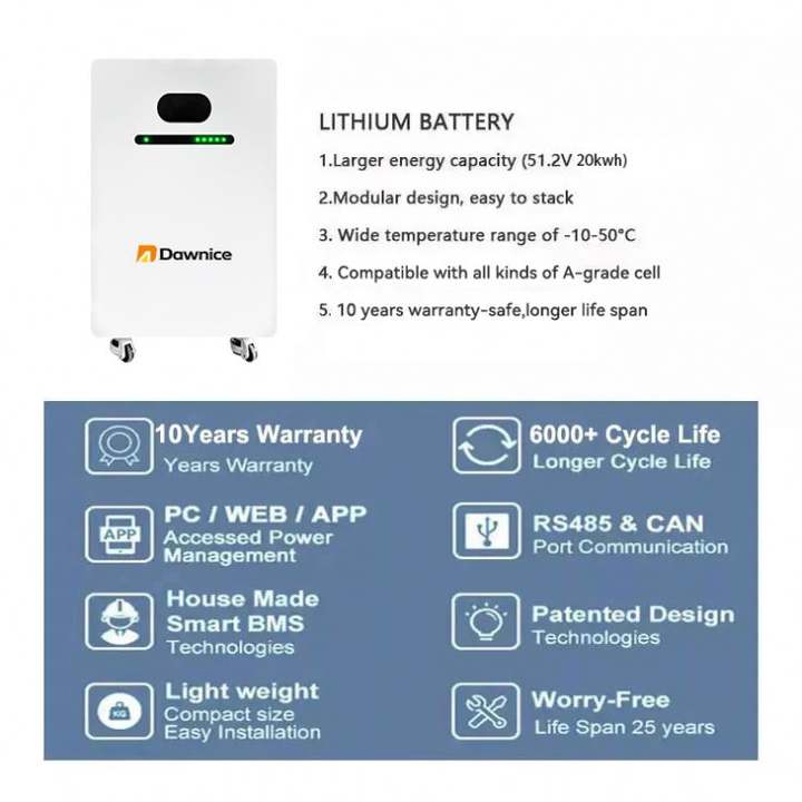 EU Stock LiFePo4 Dawnice Battery 5kw 10kw 15kw 16KW 20kw 48V 51.2v 100Ah 200Ah 314ah Home Power Wall-Mounted Lithium Ion Battery Large-Scale Manufacturing