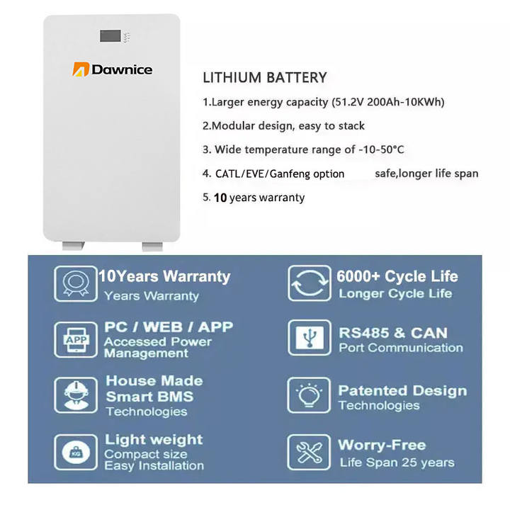 New Powerwall Hybrid Grid 48V 15kwh LiFePO4 Lithium ion Battery Packs 10KWh Solar Home Energy Storage System 51.2V Affordable Wholesale
