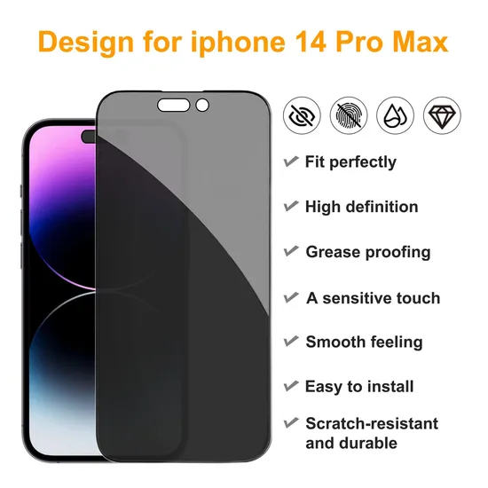 2.5D Silk Printing 45-Degree Anti-Peeping Anti Spy Privacy Mobile Phone Screen Protector for iPhone 15 14 PRO Max Privacy Glass