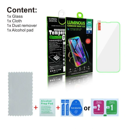 Multi Color Silicone Glow in Dark Fluorescent Color 9h Tempered Glass Luminous Screen Protectors for iPhone 11 12 13 14 15 PRO Max