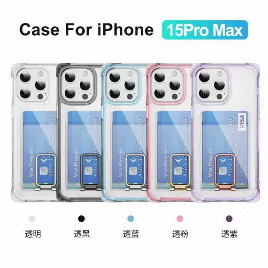 15 PRO Max Transparent Card Wallet Phone Case with Card Slot Holder Stand Mobile Phone Cover for iPhone 15 14 13