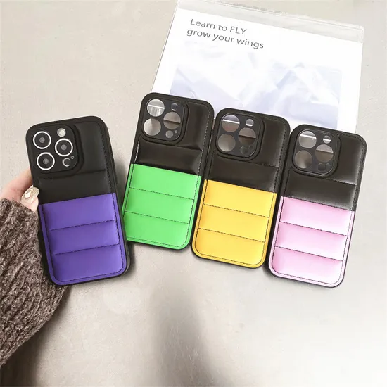 2023 New Fashion Down Jacket Dual Colors Puffer Phone Case for iPhone 15 14 13 12 PRO Max Shockproof Real Cotton