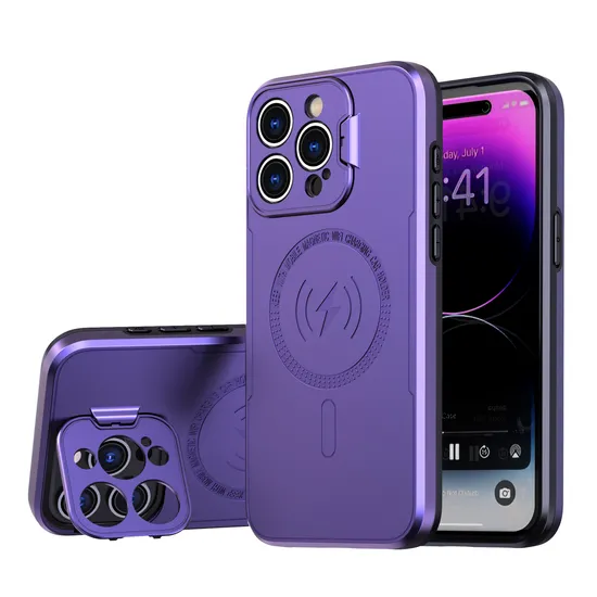 2023 New Shockproof 2 in 1 Magnetic Armor Phone Case for iPhone 15 12 13 14 PRO Max with Camera Kickstand Bracket Case