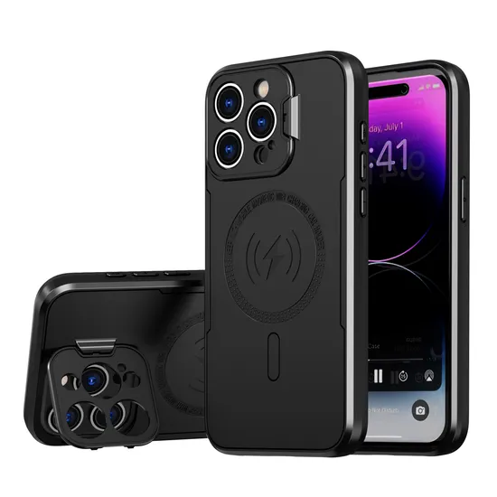 2023 New Shockproof 2 in 1 Magnetic Armor Phone Case for iPhone 15 12 13 14 PRO Max with Camera Kickstand Bracket Case