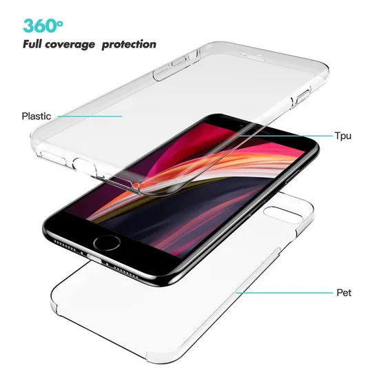 360 Fully Cover Transparent TPU PC Back Cover Phone Case for iPhone 15