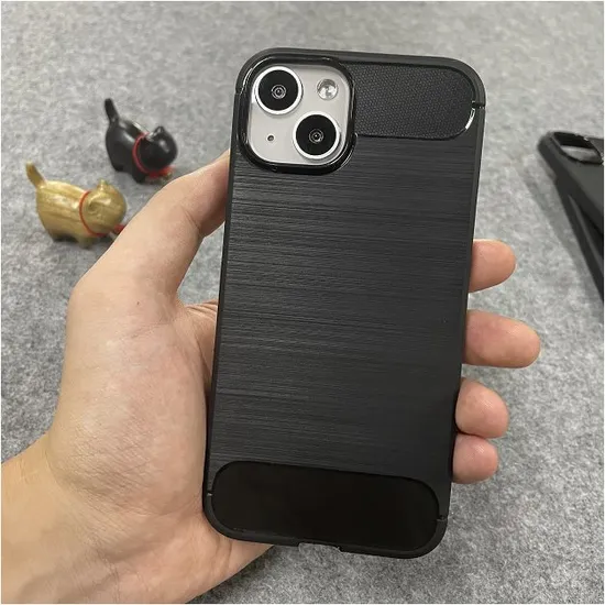 Brushed Texture Carbon Fiber TPU Mobile Phone Cover Case Black