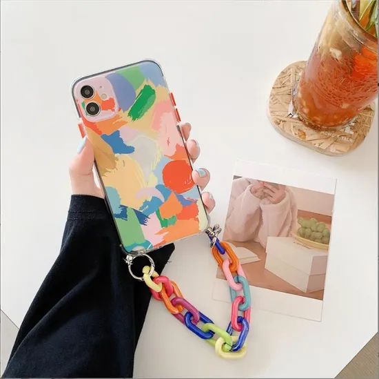 Colorful Chain Phone Case Girly Fashion Graffiti Oil Painting Anti-Drop