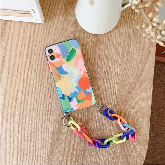 Colorful Chain Phone Case Girly Fashion Graffiti Oil Painting Anti-Drop