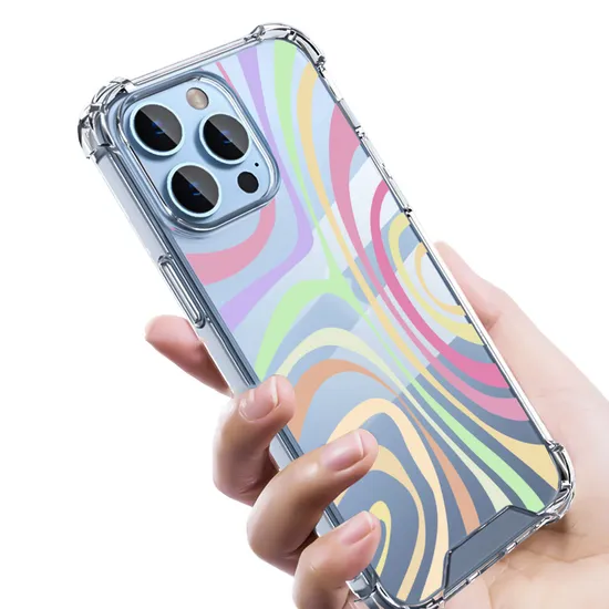 Compatible for iPhone 16 Phone Case Cute Art Wavy Painted for Women Girls Soft TPU Edge PC Back Protective Shockproof Phone Case