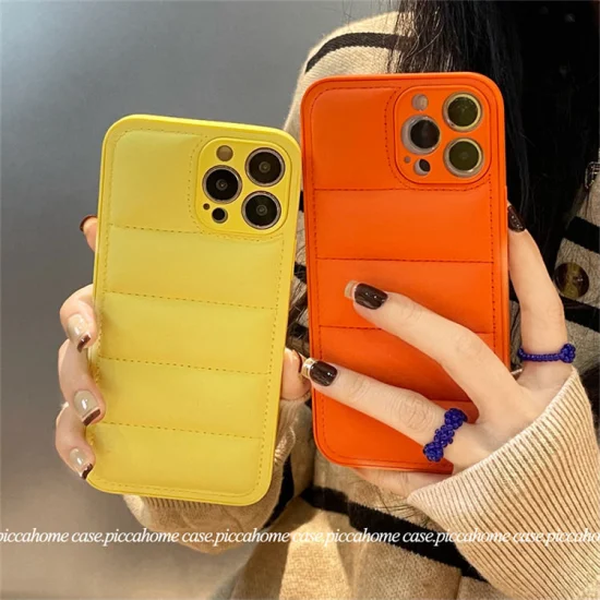 Custom Luxury Brand Down Jacket Cover Designer 11 12 13 PRO Max Cell Phone Cases for Apple iPhone Real Cotton Puffer Case