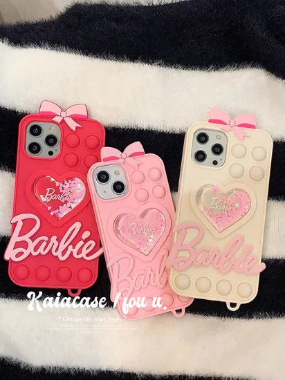 Cute Style Bowknot Heart Shape Silicone Phone Case Pressure-Relief Function Mobile Phone Cover for iPhone 15 14 13 PRO Max