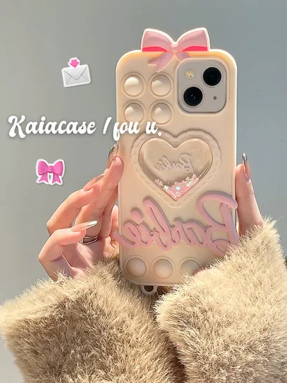 Cute Style Bowknot Heart Shape Silicone Phone Case Pressure-Relief Function Mobile Phone Cover for iPhone 15 14 13 PRO Max