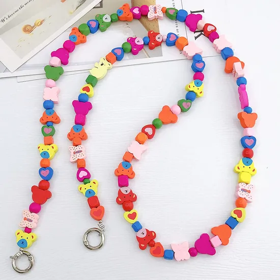 DIY Mobile Phone Charm Strap Chain Wholesale Handmade Colors Fruit Pearl Polymer Beaded Phone Lanyard Wrist Crossbody Woman Girls