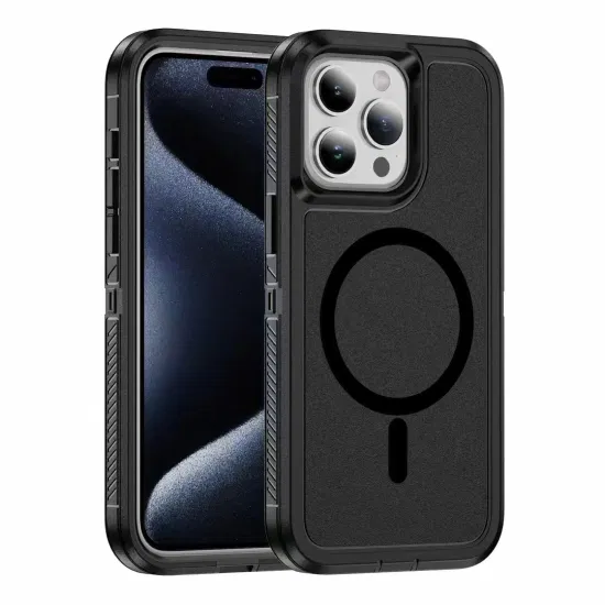 Dual Layer Shockproof Hard 2 in 1 Anti-Fall Heavy Duty Magnetic Armour Phone Case for iPhone 15 PRO Max Protective Cellphone Cover