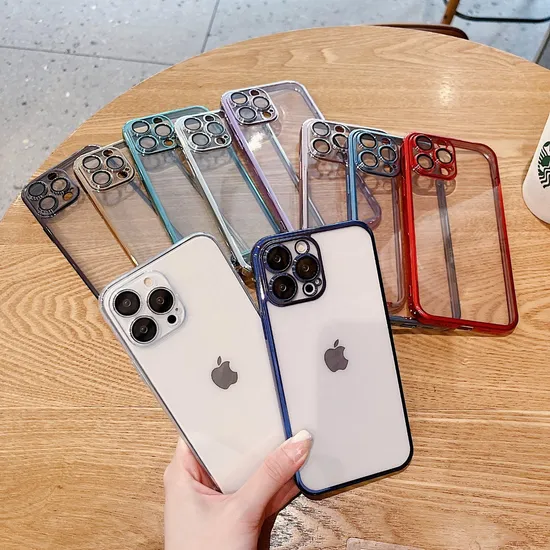 Factory Price Transparent Electroplating Mobile Soft Phone Case Camera Protection for iPhone 11 12 13 14 15 PRO Max