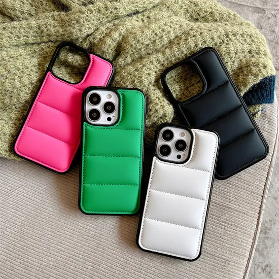 Fashion Down Jacket Phone Case with Soft Stuffing Protective Phone Back Cover for iPhone 14 PRO Max