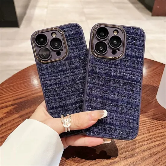 Girl Women Glitter Bling Wool Fabric Sparkle Full Cover Crystal Mobile Cell Phone Case for iPhone 13 14 PRO Max