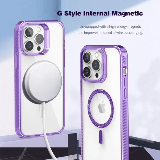 High Quality Magnetic Phone Cover Transparent PC Anti-Slip Phone Case for iPhone 14 PRO Max 11 12 13 Samsung Wireless Charge Case