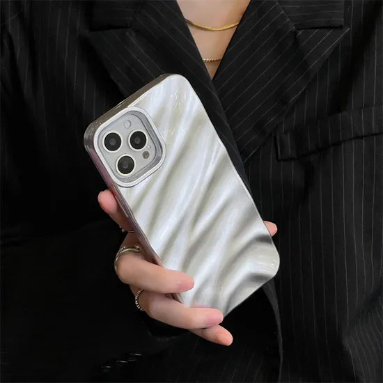 Ins Style Silicone Phone Case for iPhone 12 PRO Silver Wave Pattern Cell Phone Cover for iPhone 13 14 PRO Max