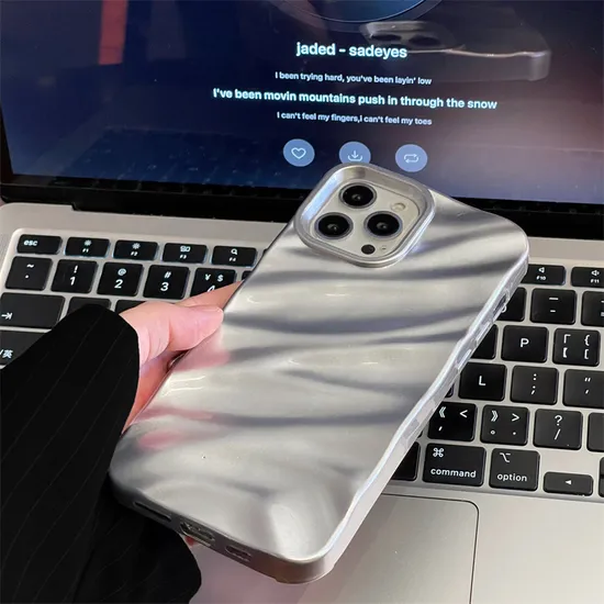 Ins Style Silicone Phone Case for iPhone 12 PRO Silver Wave Pattern Cell Phone Cover for iPhone 13 14 PRO Max