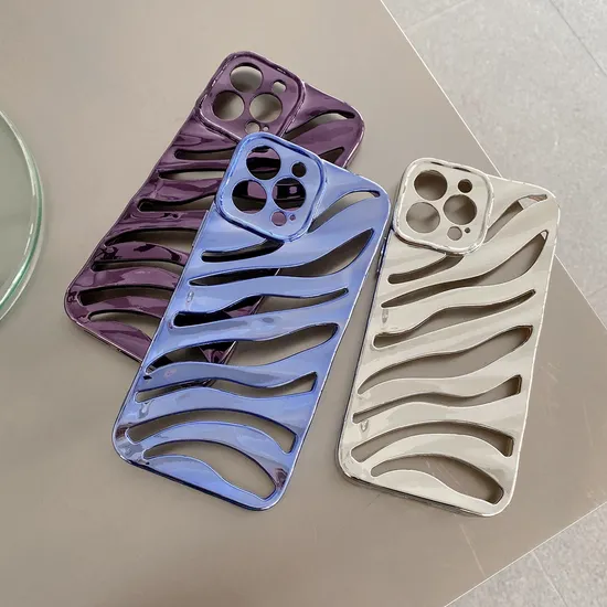 Luxury Electroplating Summer Heat Dissipation Piercing Zebra-Stripe Soft Mobile Phone Case for iPhone 11 12 13 14 PRO Max