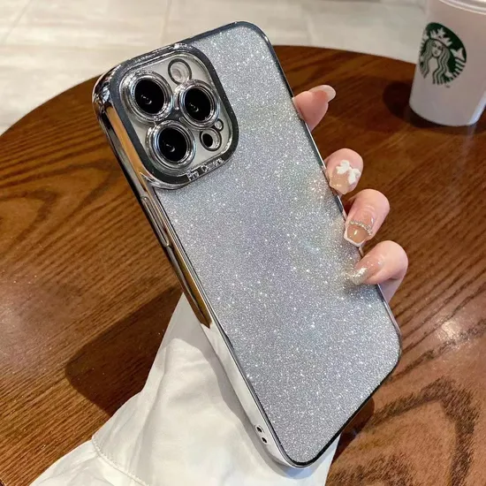 Luxury Glitter Phone Case with Camera Frame Soft Edge for iPhone 15 PRO Max Diamond Slim Phone Cover