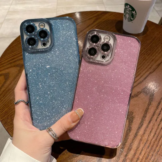 Luxury Glitter Phone Case with Camera Frame Soft Edge for iPhone 15 PRO Max Diamond Slim Phone Cover