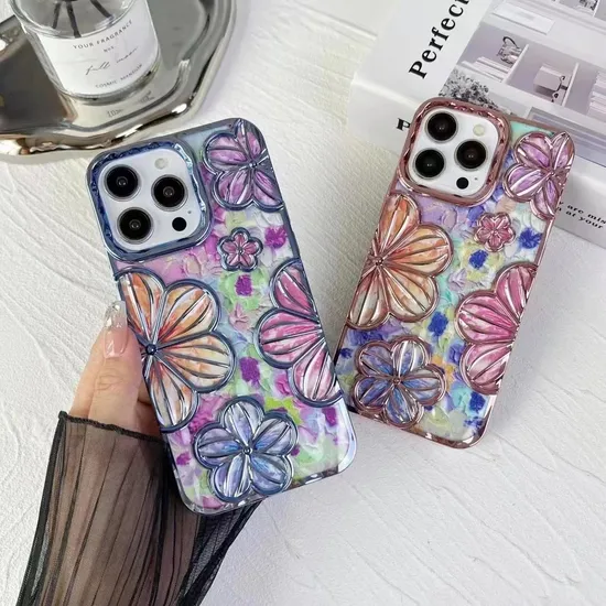 Luxury Oil Paniting Flowers Mobile Phone Case Blu-Ray Colorful Printing Cell Phone Cover for iPhone 13 14 15 PRO Max