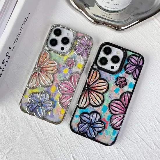 Luxury Oil Paniting Flowers Mobile Phone Case Blu-Ray Colorful Printing Cell Phone Cover for iPhone 13 14 15 PRO Max