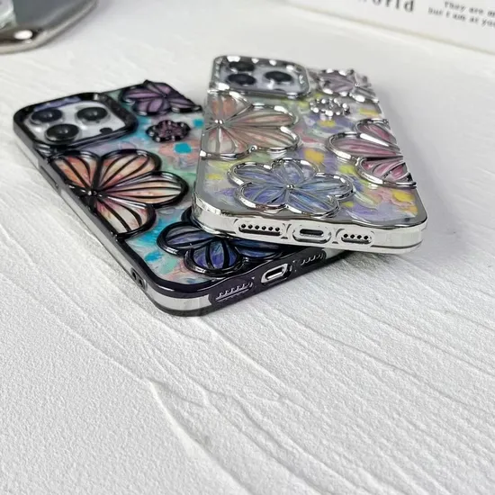 Luxury Oil Paniting Flowers Mobile Phone Case Blu-Ray Colorful Printing Cell Phone Cover for iPhone 13 14 15 PRO Max