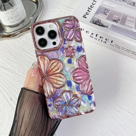 Luxury Oil Paniting Flowers Mobile Phone Case Blu-Ray Colorful Printing Cell Phone Cover for iPhone 13 14 15 PRO Max