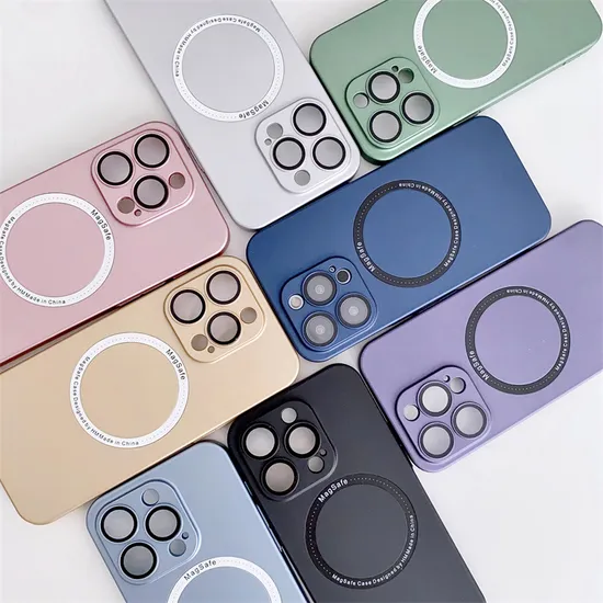 Luxury Style Metallic Paint Magnetic Mobile Phone Case Magsafe Lens Protection for iPhone 11 12 13 14 PRO Max with Wireless Charging