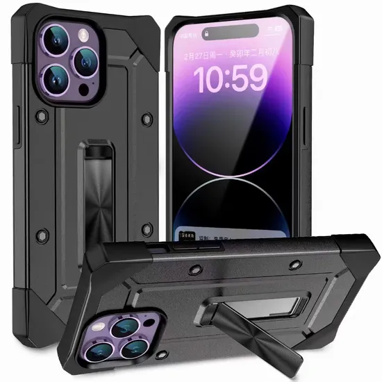 New Design 2 in 1 Shockproof Armor Phone Case with Holder Stand Mobile Accessories for iPhone 14 PRO Max