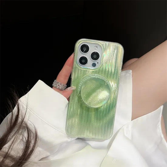 New Ins Gradient Laser Hard Back Magnetic Phone Case for iPhone 15 14 13 with Holder Stand