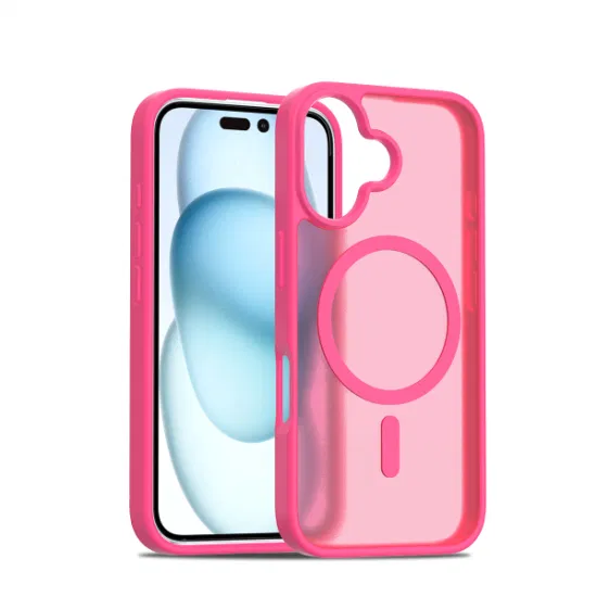 Translucent Matte Phone Case for iPhone 16 16plus Magnetic Pink Color