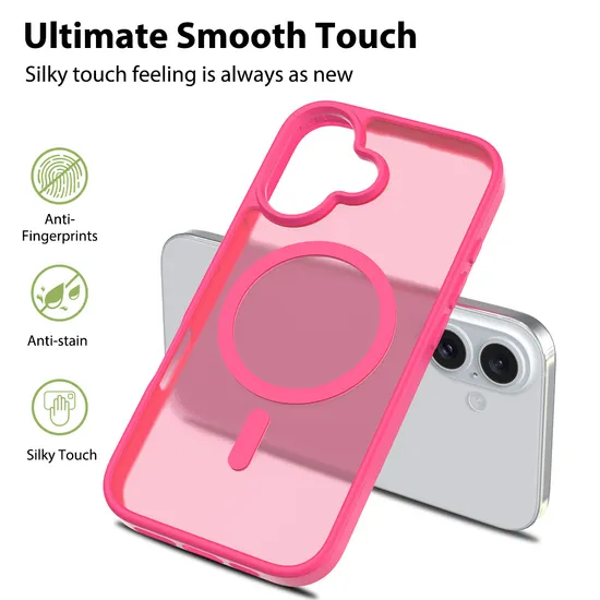 Translucent Matte Phone Case for iPhone 16 16plus Magnetic Pink Color